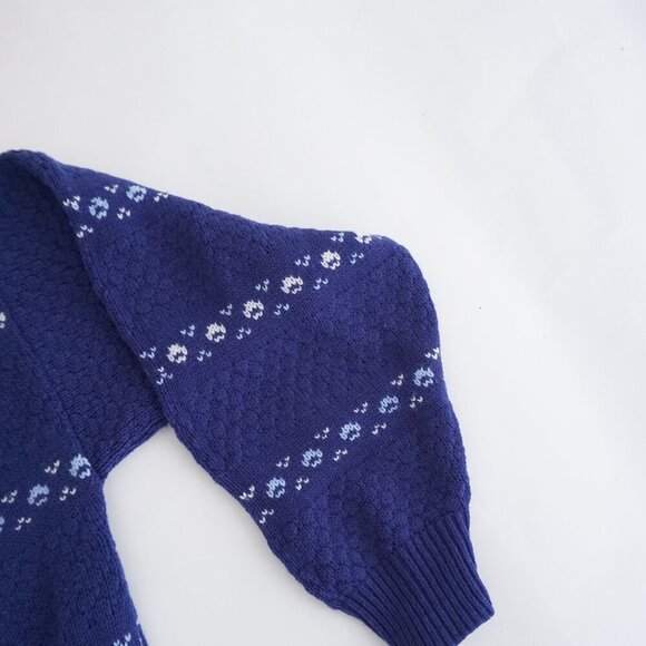Vintage Village Green Navy Knit Eclectic Fair Isle Fisherman Crewneck Sweater L - Picture 5 of 11